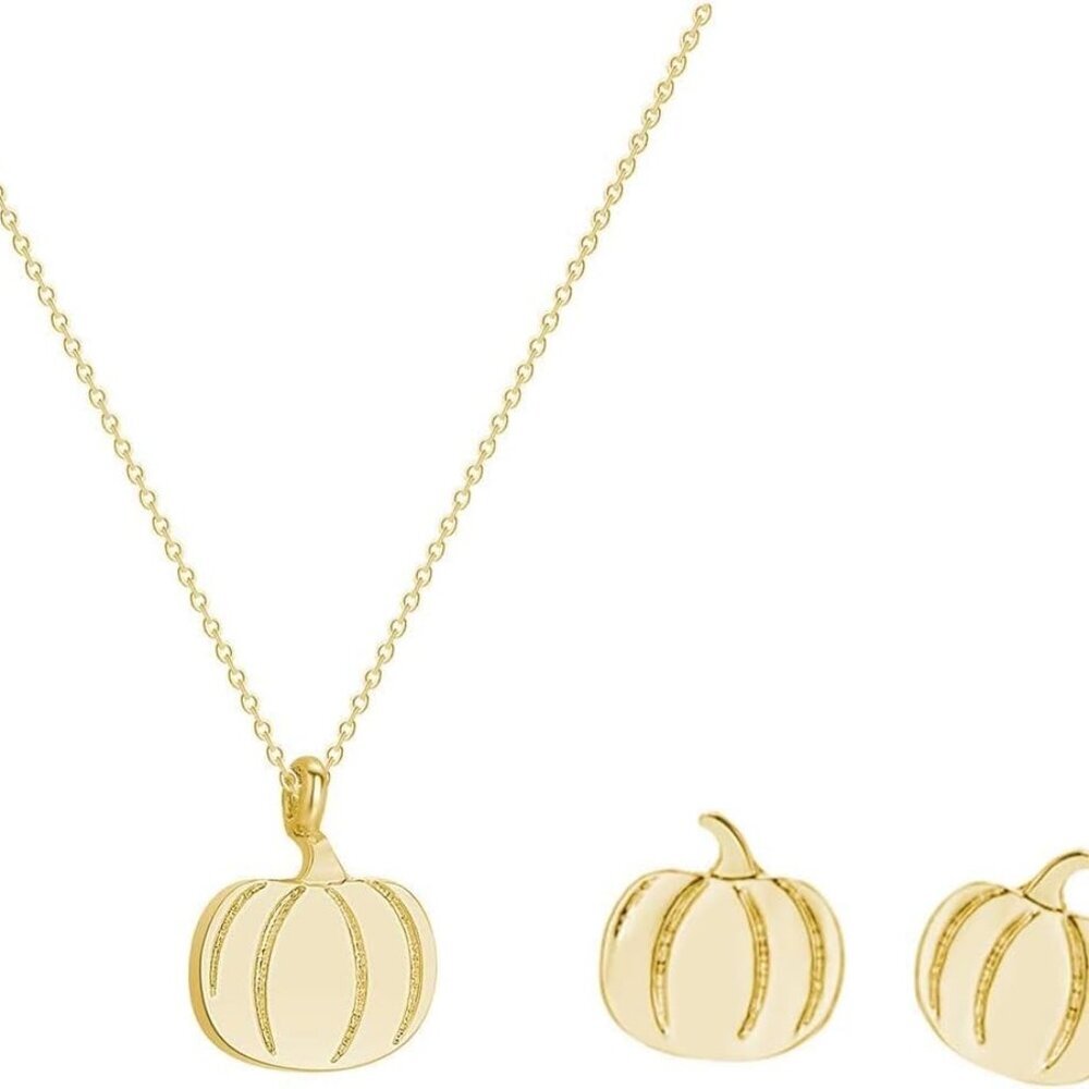 Pumpkin Necklace Earrings Set Fall Jewelry Silver Gold Pumpkin Necklace Jewelry
